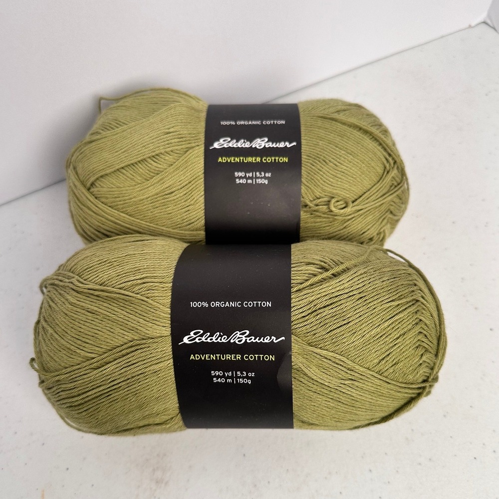 Eddie Bauer Adventurer Cotton Yarn 2 Skeins Olive 100% Organic Discontinued